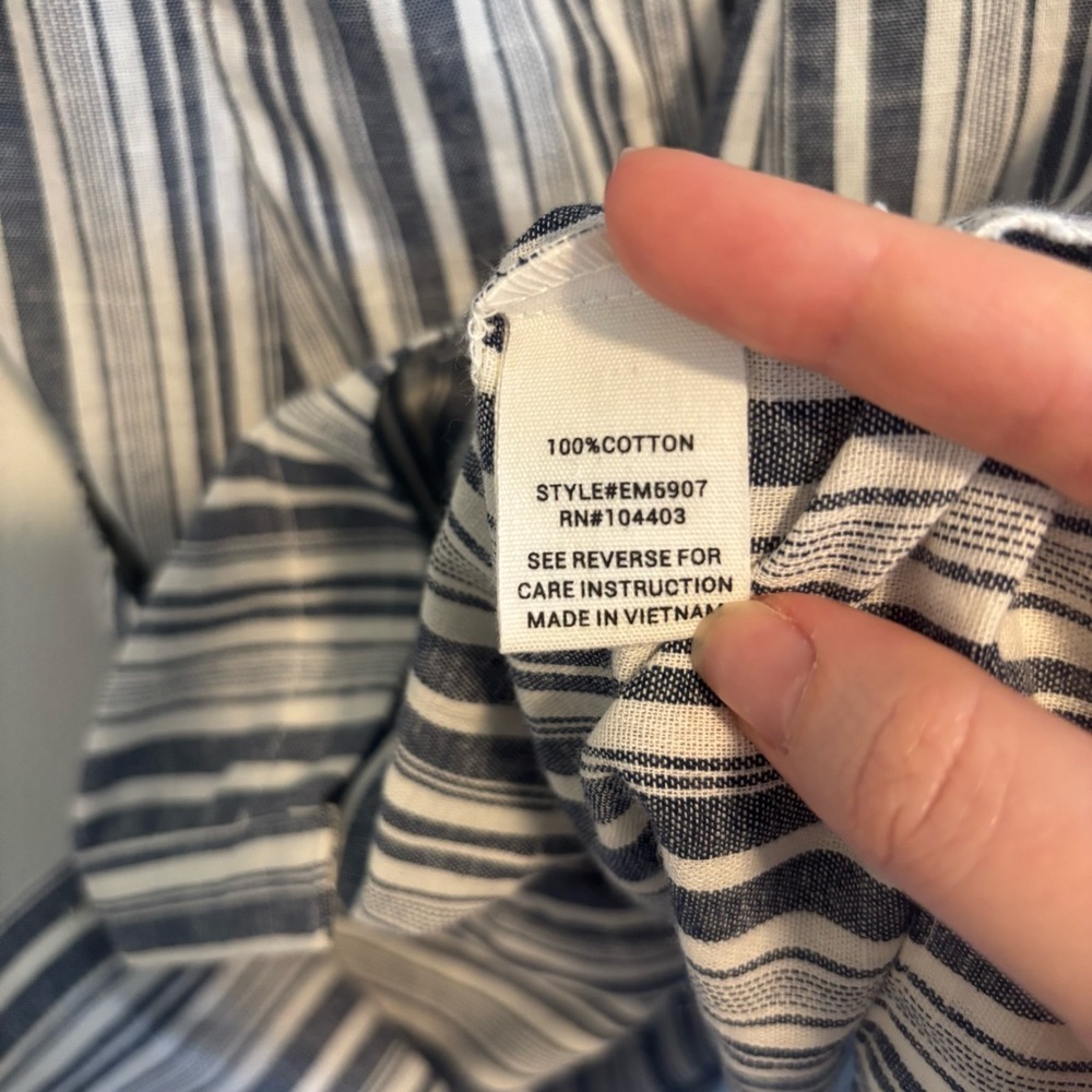 Striped Button-Down Shift Dress Navy and White Size Large 100% Cotton - Picture 4 of 9